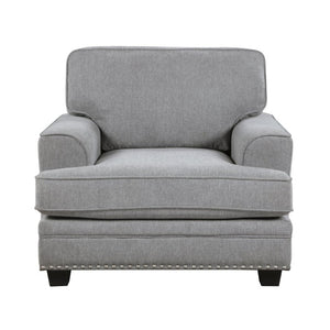 English Elm Transitional Armchair Chenille Upholstered Nailhead Trim Plywood Frame Living Room Seat Gray B011P592480