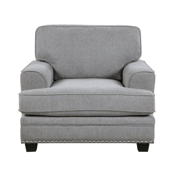 English Elm Transitional Armchair Chenille Upholstered Nailhead Trim Plywood Frame Living Room Seat Gray B011P592480