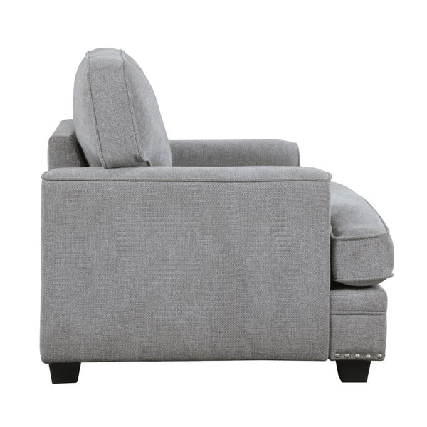 English Elm Transitional Armchair Chenille Upholstered Nailhead Trim Plywood Frame Living Room Seat Gray B011P592480