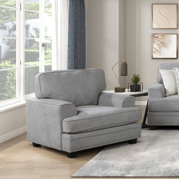 English Elm Transitional Armchair Chenille Upholstered Nailhead Trim Plywood Frame Living Room Seat Gray B011P592480