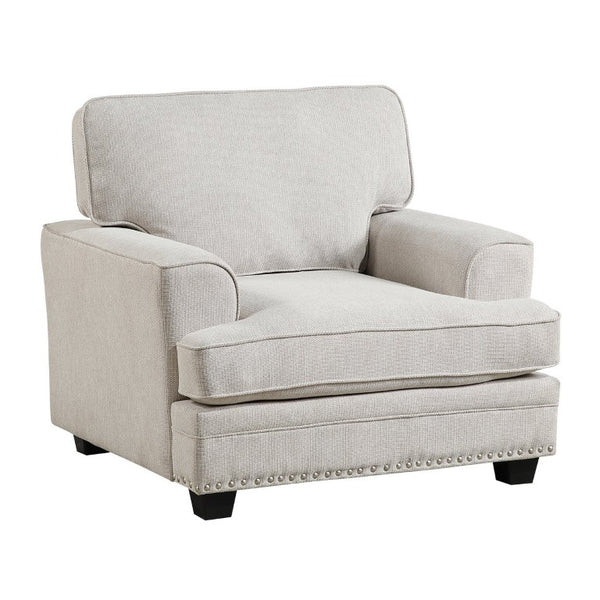 English Elm Transitional Armchair Chenille Upholstered Nailhead Trim Plywood Frame Living Room Seat Sand B011P592481