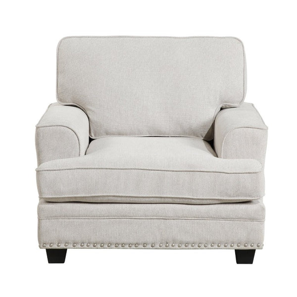 English Elm Transitional Armchair Chenille Upholstered Nailhead Trim Plywood Frame Living Room Seat Sand B011P592481