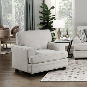 English Elm Transitional Armchair Chenille Upholstered Nailhead Trim Plywood Frame Living Room Seat Sand B011P592481