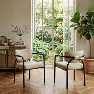 English Elm Modern Upholstered Dining Chair Set of 2 with Black Iron Frame and Curved Back Sand B011P593063