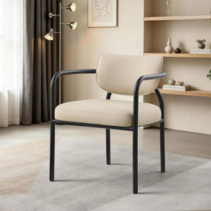 English Elm Modern Upholstered Dining Chair Set of 2 with Black Iron Frame and Curved Back Sand B011P593063