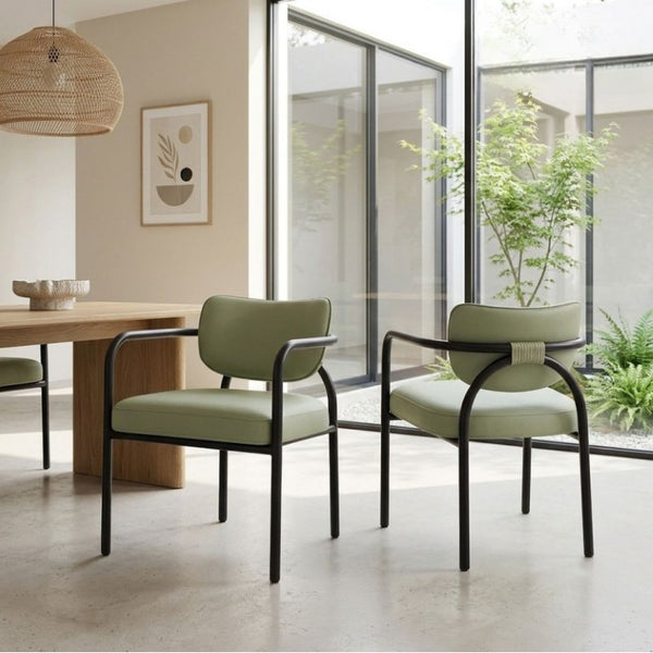 English Elm Modern Upholstered Dining Chair Set of 2 with Black Iron Frame and Curved Back Sage B011P593064