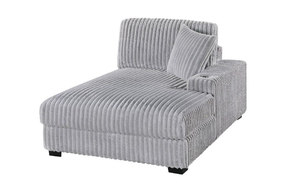 English Elm 1Pc Jumbo Corduroy RAF Chaise with Built-In Cupholder for Modular Living Rooms B011P593071