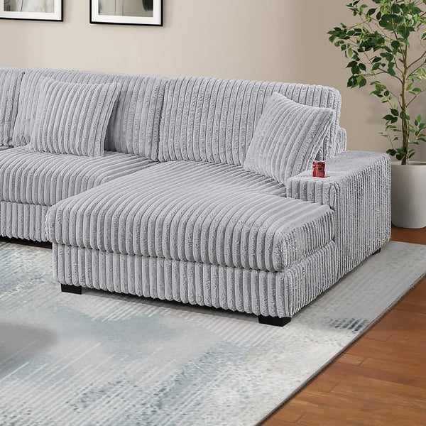 English Elm 1Pc Jumbo Corduroy RAF Chaise with Built-In Cupholder for Modular Living Rooms B011P593071