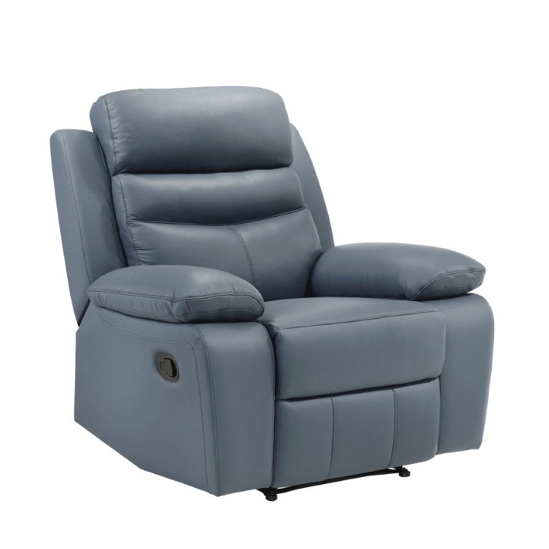 English Elm Reclining Armchair Top Grain Leather High Back Pocket Coil Seat Modern Living Room Blue B011P593075