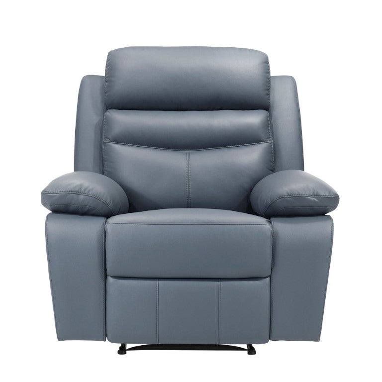 English Elm Reclining Armchair Top Grain Leather High Back Pocket Coil Seat Modern Living Room Blue B011P593075