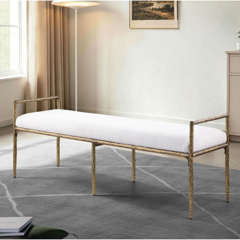 English Elm Modern Glam Upholstered Bench with Gold Iron Frame and Armrests for Bedroom or Dining B011P595771