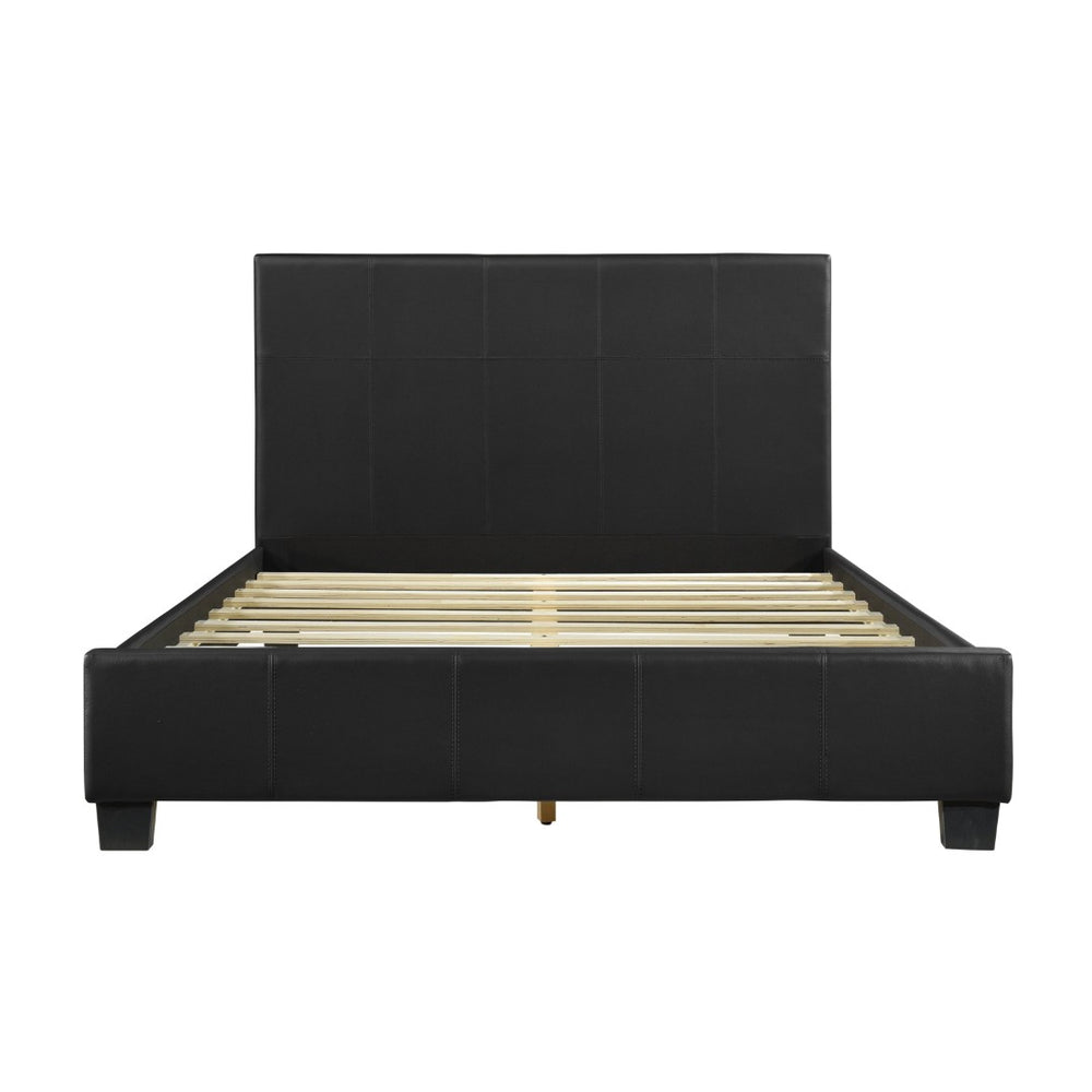 English Elm Contemporary Black Faux Leather California King Bed Tall Headboard Low Profile Frame B011S00156