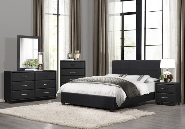 English Elm Contemporary Faux Leather Eastern King Bed Tall Headboard Low Profile Urban Loft Style B011S00157