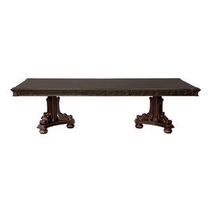 English Elm Formal Cherry Veneer Extendable Dining Table with Gold Tipped Carved Old World Detail B011S00266
