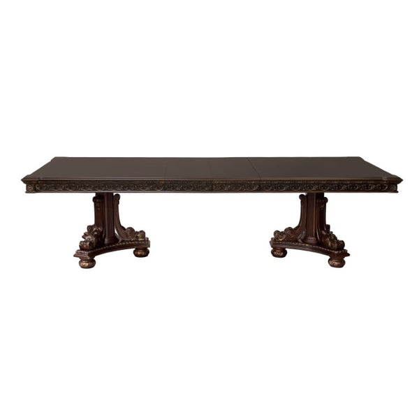 English Elm Formal Cherry Veneer Extendable Dining Table with Gold Tipped Carved Old World Detail B011S00266