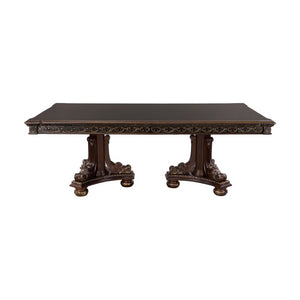 English Elm Formal Cherry Veneer Extendable Dining Table with Gold Tipped Carved Old World Detail B011S00266