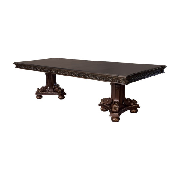 English Elm Formal Cherry Veneer Extendable Dining Table with Gold Tipped Carved Old World Detail B011S00266