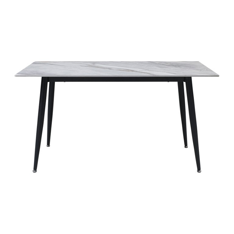 English Elm Stylish Sintered Stone Rectangular Dining Table with Sleek Black Metal Legs Seats Six B011S00652