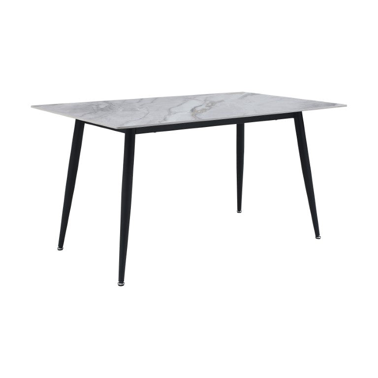 English Elm Stylish Sintered Stone Rectangular Dining Table with Sleek Black Metal Legs Seats Six B011S00652