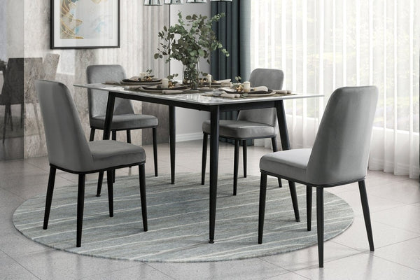 English Elm Contemporary Sintered Stone 7 Piece Dining Set with Gray Velvet Chairs Matte Black Frame 5pc B011S00653