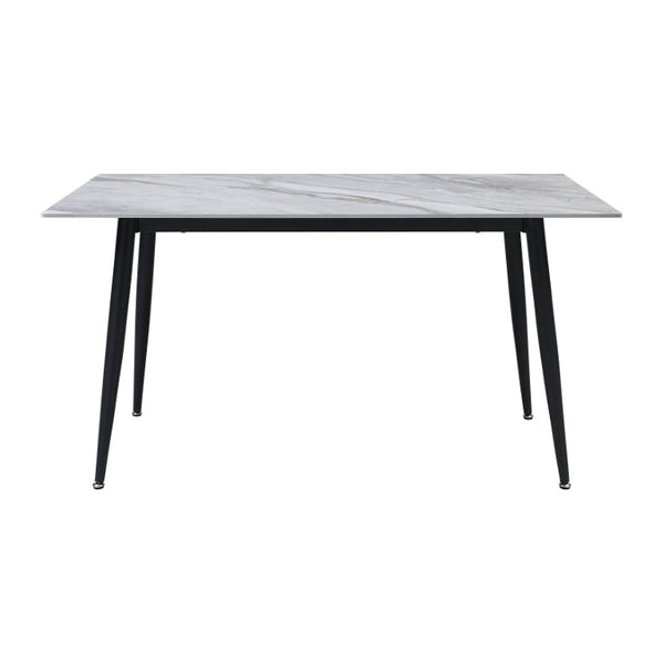 English Elm Contemporary Sintered Stone 7 Piece Dining Set with Gray Velvet Chairs Matte Black Frame 5pc B011S00653