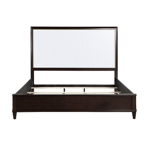 English Elm Contemporary Queen Panel Bed Cherry Veneer White Routed Inserts Gold Trim Bedroom B011S00662