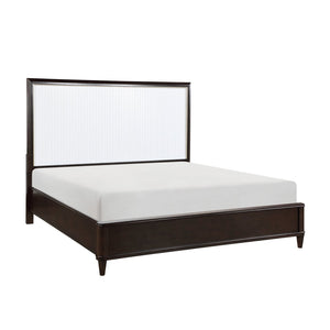 English Elm Contemporary Queen Panel Bed Cherry Veneer White Routed Inserts Gold Trim Bedroom B011S00662