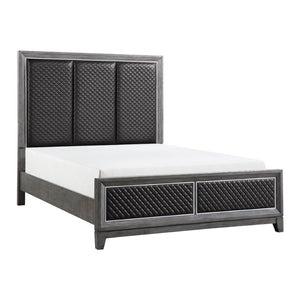 English Elm Modern Queen Bed Diamond Faux Leather Headboard Wire-brushed Birch Glam Bedroom B011S00905