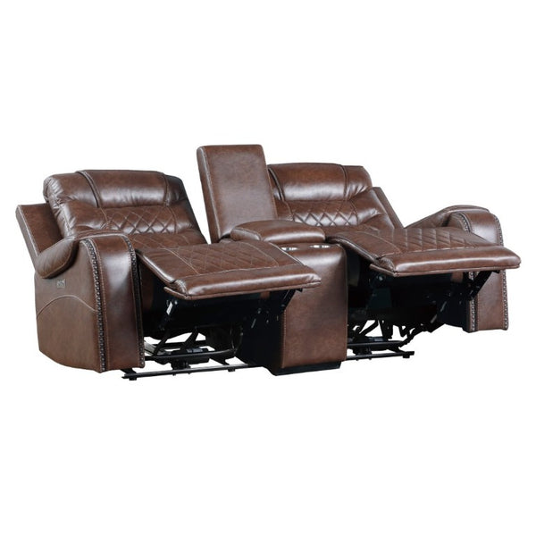 English Elm Luxurious Power Reclining Sofa Set Faux Leather with USB Charging and Diamond Stitching Brown B011S01099