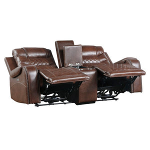 English Elm Luxurious Power Reclining Sofa Set Faux Leather with USB Charging and Diamond Stitching Brown B011S01099