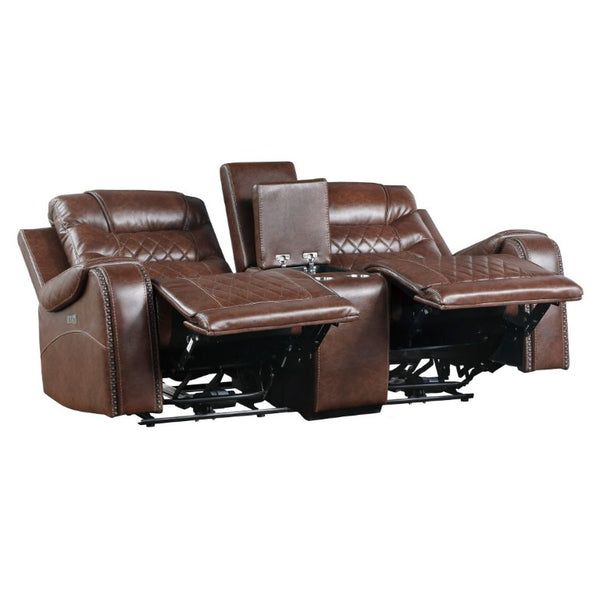 English Elm Luxurious Power Reclining Sofa Set Faux Leather with USB Charging and Diamond Stitching Brown B011S01099