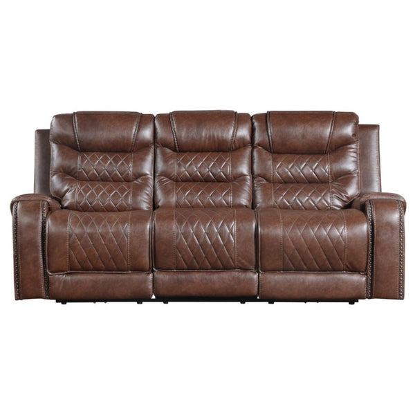 English Elm Luxurious Power Reclining Sofa Set Faux Leather with USB Charging and Diamond Stitching Brown B011S01099