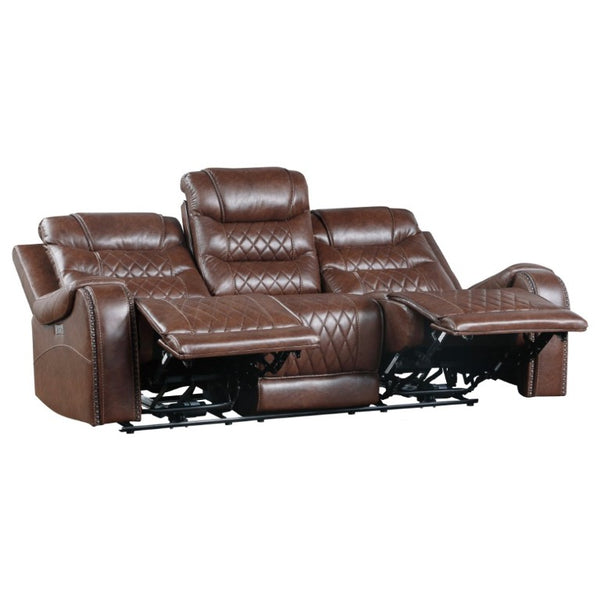 English Elm Luxurious Power Reclining Sofa Set Faux Leather with USB Charging and Diamond Stitching Brown B011S01099