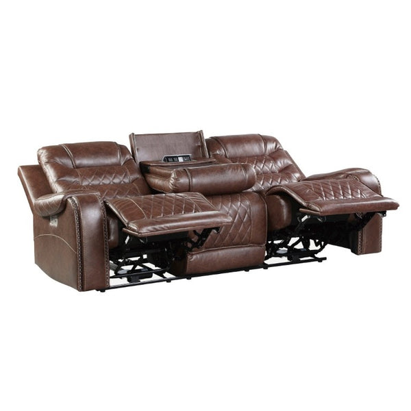 English Elm Luxurious Power Reclining Sofa Set Faux Leather with USB Charging and Diamond Stitching Brown B011S01099