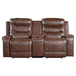English Elm Luxurious Power Reclining Sofa Set Faux Leather with USB Charging and Diamond Stitching Brown B011S01099
