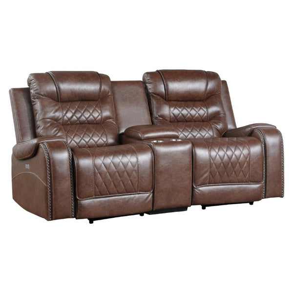 English Elm Luxurious Power Reclining Sofa Set Faux Leather with USB Charging and Diamond Stitching Brown B011S01099