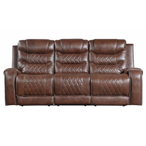 English Elm Luxurious 2Pc Reclining Sofa Set Faux Leather Diamond Stitching USB Charging Ports Brown B011S01100
