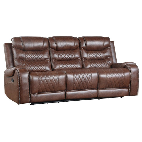 English Elm Luxurious 2Pc Reclining Sofa Set Faux Leather Diamond Stitching USB Charging Ports Brown B011S01100