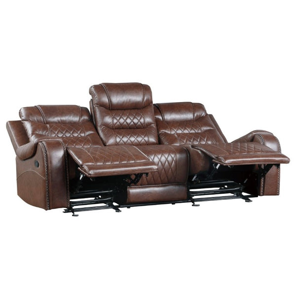 English Elm Luxurious 2Pc Reclining Sofa Set Faux Leather Diamond Stitching USB Charging Ports Brown B011S01100