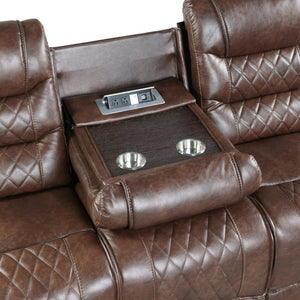 English Elm Luxurious 2Pc Reclining Sofa Set Faux Leather Diamond Stitching USB Charging Ports Brown B011S01100