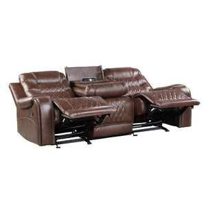 English Elm Luxurious 2Pc Reclining Sofa Set Faux Leather Diamond Stitching USB Charging Ports Brown B011S01100