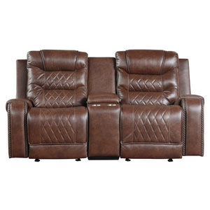 English Elm Luxurious 2Pc Reclining Sofa Set Faux Leather Diamond Stitching USB Charging Ports Brown B011S01100