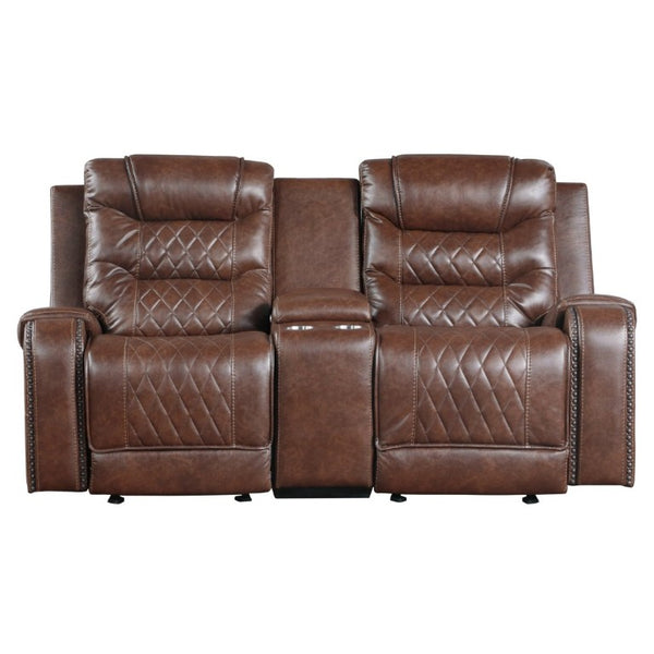 English Elm Luxurious 2Pc Reclining Sofa Set Faux Leather Diamond Stitching USB Charging Ports Brown B011S01100