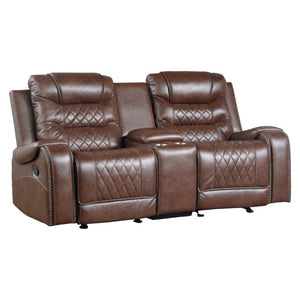 English Elm Luxurious 2Pc Reclining Sofa Set Faux Leather Diamond Stitching USB Charging Ports Brown B011S01100