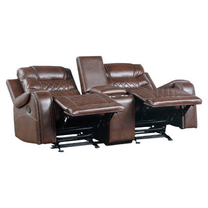 English Elm Luxurious 2Pc Reclining Sofa Set Faux Leather Diamond Stitching USB Charging Ports Brown B011S01100
