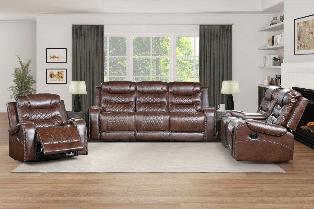 English Elm Luxurious Faux Leather 3 Piece Reclining Sofa Set with USB Ports and Power Outlets B011S01101