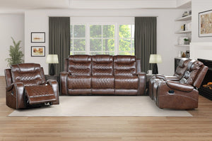 English Elm Luxurious Faux Leather 3 Piece Reclining Sofa Set with USB Ports and Power Outlets B011S01101