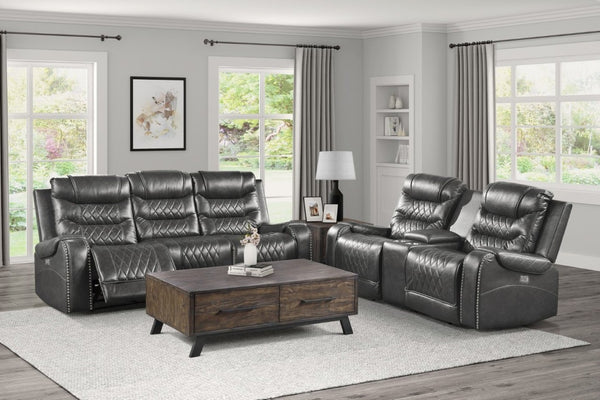 English Elm Luxurious Power Reclining Sofa Set Faux Leather with USB Charging and Diamond Stitching Gray B011S01102