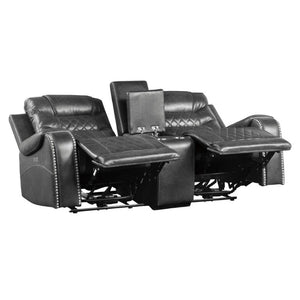 English Elm Luxurious Power Reclining Sofa Set Faux Leather with USB Charging and Diamond Stitching Gray B011S01102