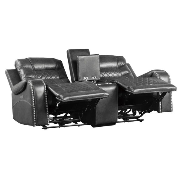 English Elm Luxurious Power Reclining Sofa Set Faux Leather with USB Charging and Diamond Stitching Gray B011S01102